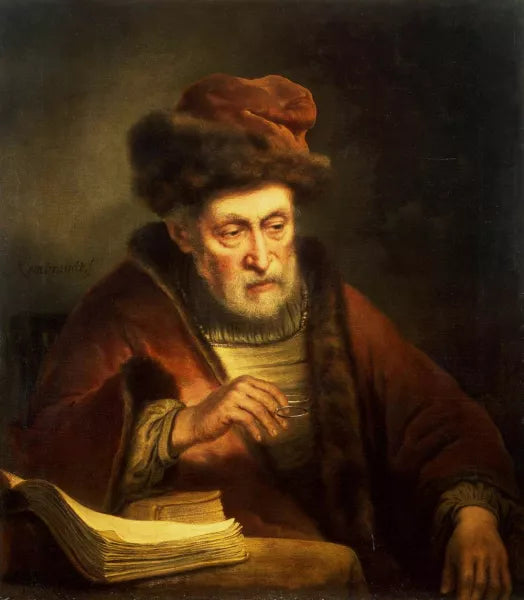 Old Man Holding a Pair of Spectacles