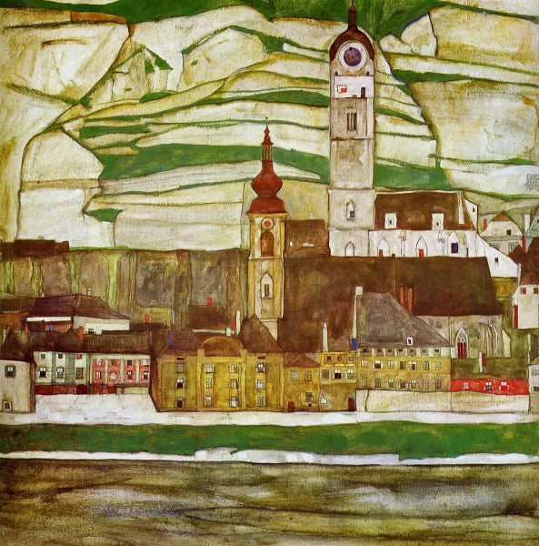 Stein on the Danube with Terraced Vineyards also known as Stein on the Danube, Seen from the South Large Version